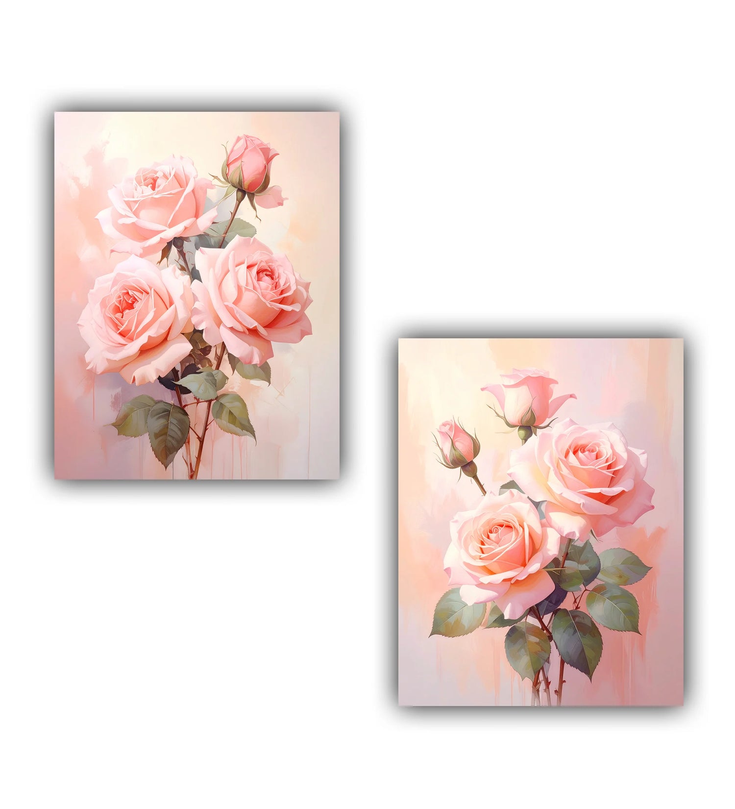Pink Rose Floral Set of 2 - Wall Art Canvas