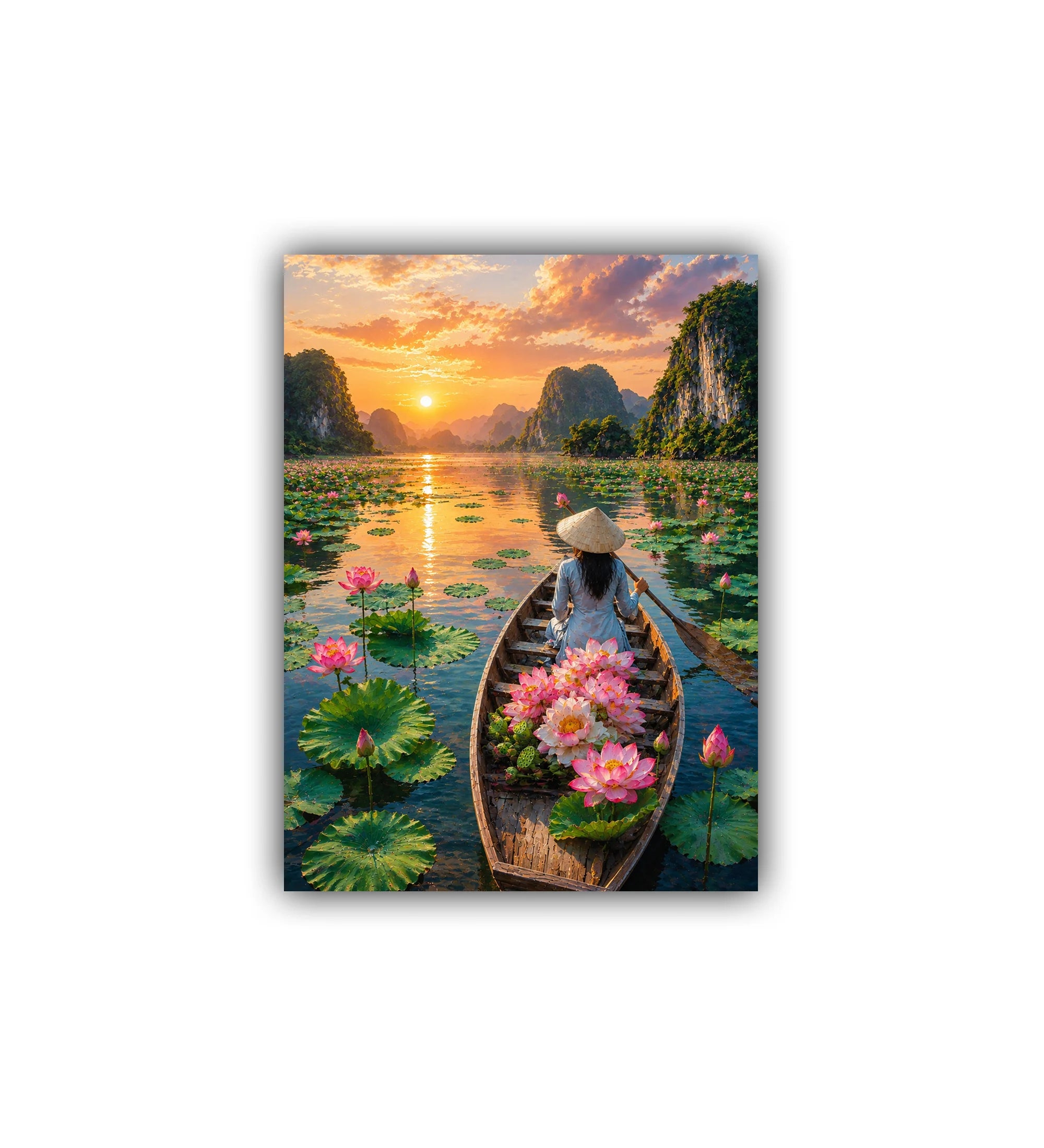 Lotus Lake Sunset Art - Wall Art Canvas