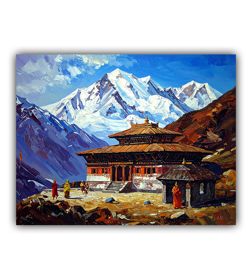 Himalayan Temple Canvas - Mountain Sacred Architecture Wall Art