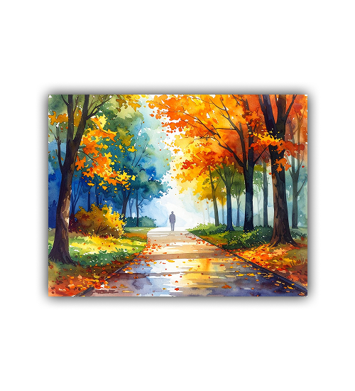 Autumn Forest Path Watercolor Painting – Wall Art Canvas