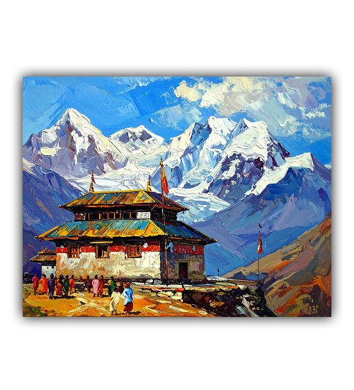 Himalayan Mountain Temple Canvas - Sacred Architecture Wall Art