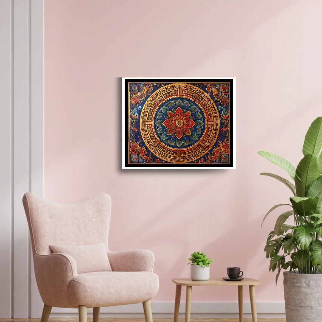 Colorful mandala wall art painting for modern living room decor
