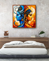 Spiritual Shiva Parvati abstract wall painting for peaceful bedroom decor
