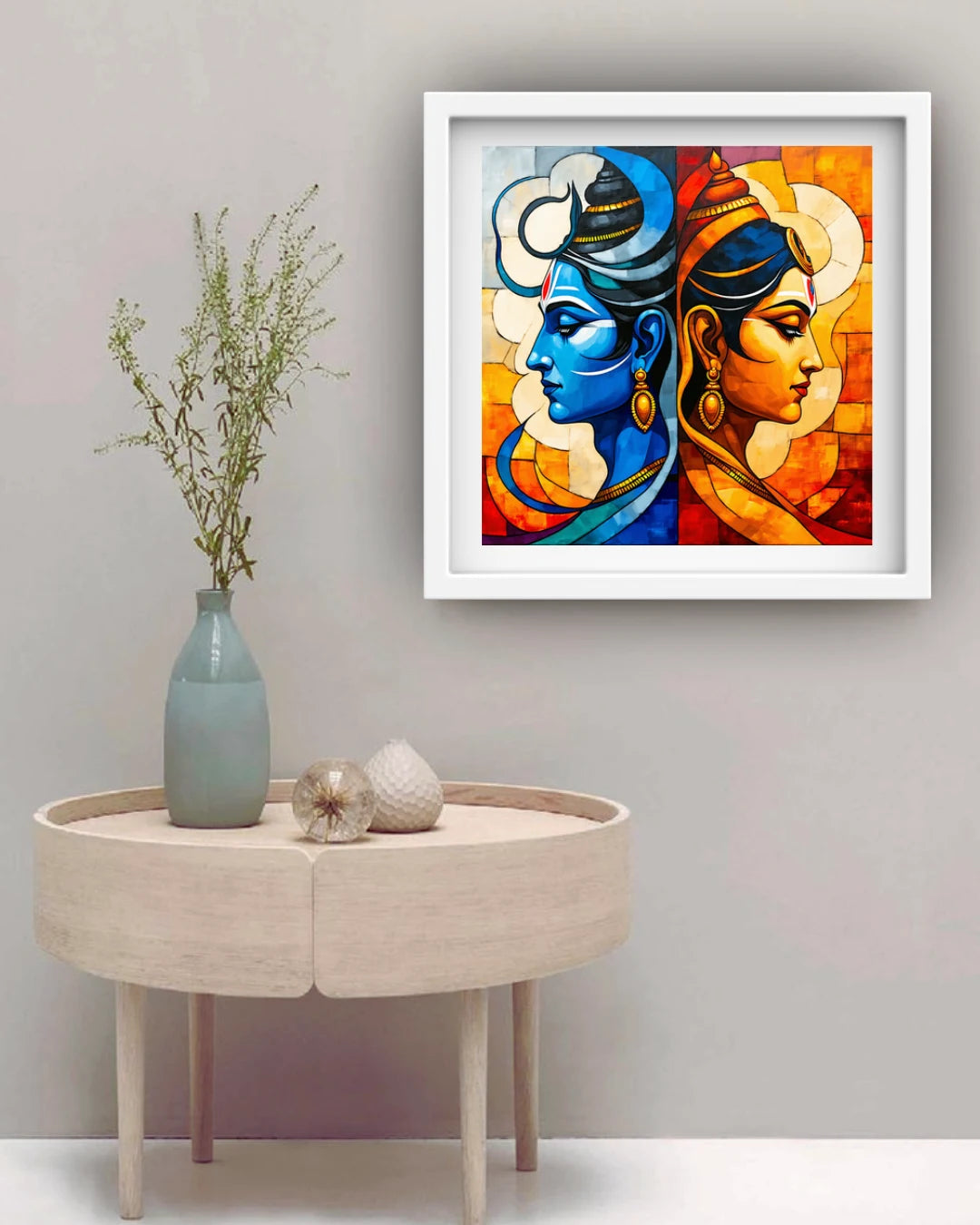 Divine Shiva Parvati modern wall art for elegant spiritual interiors
