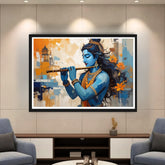 Divine flute player modern framed wall decor
