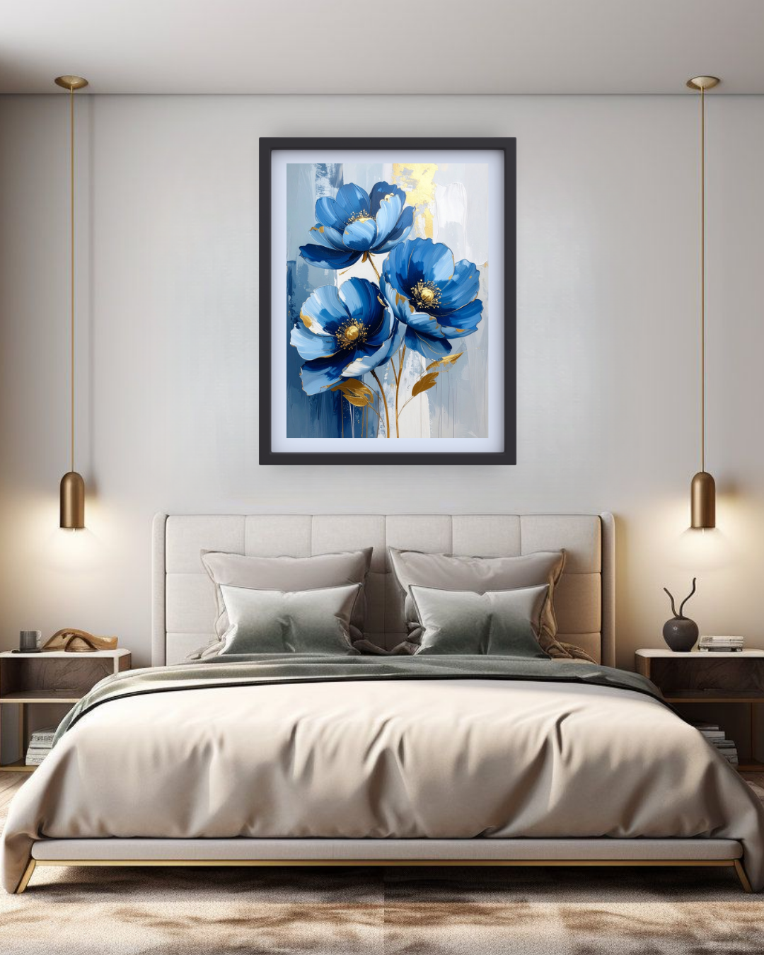 Elegant Blue Floral Art - Wall Art Canvas WallArtVibes