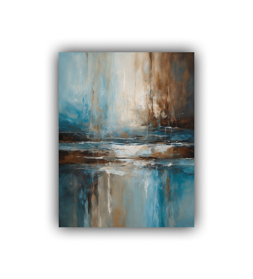Elegant abstract blue and brown painting framed for stylish home interior wall décor.