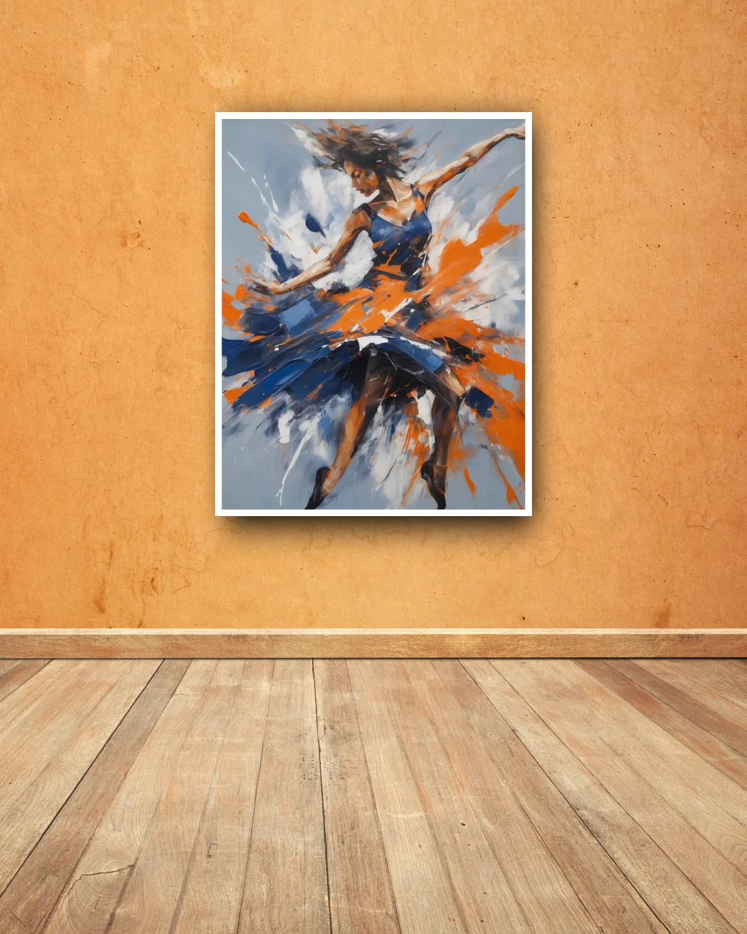 Contemporary abstract wall painting in modern interior decor
