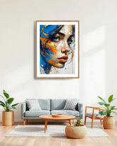 Modern abstract female face wall art painting for contemporary living room decor
