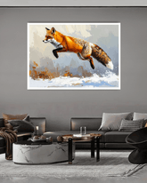 Living room with a painting of a fox on the wall