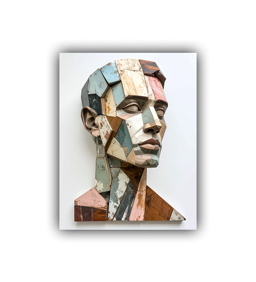 Abstract geometric portrait painting of a male face modern wall art
