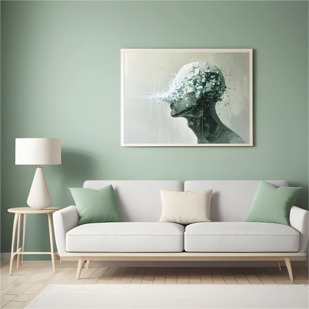 Figurative face wall art canvas above sofa
