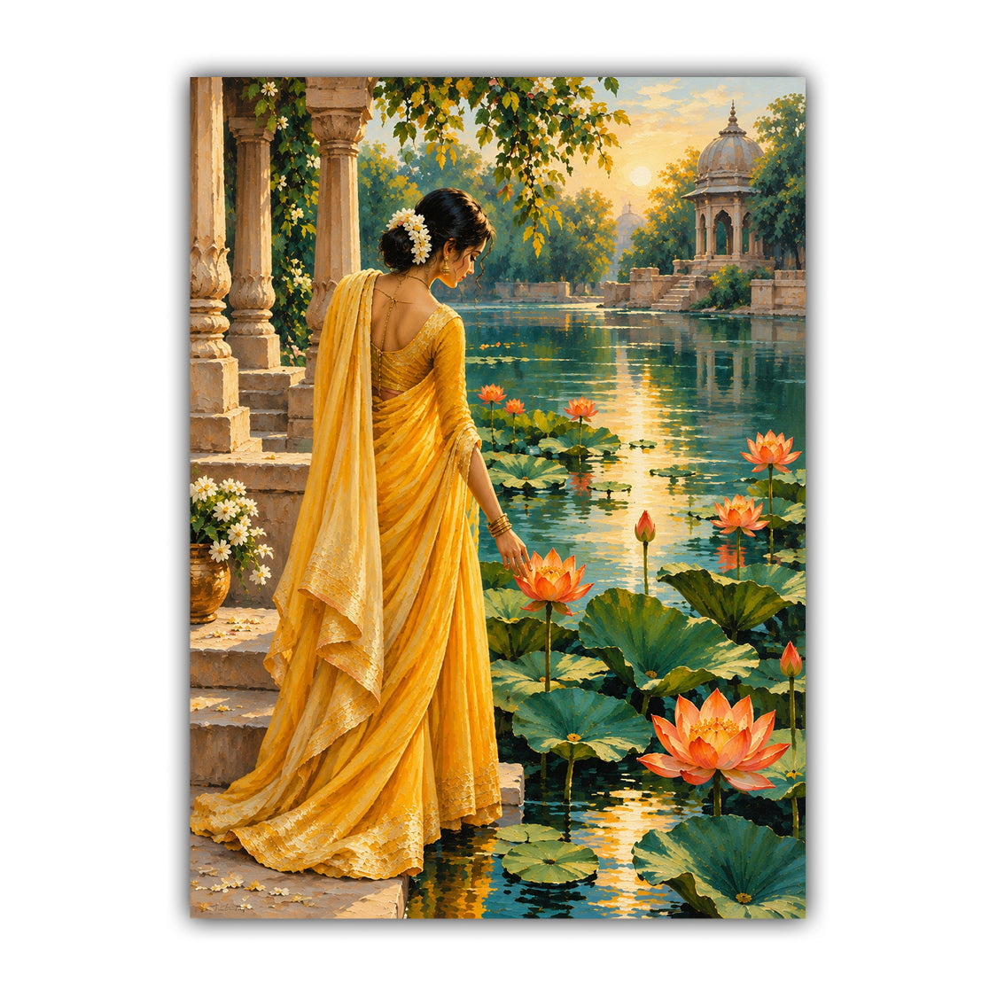 Golden Serenity Lotus Pond Indian - Wall Art Canvas WallArtVibes