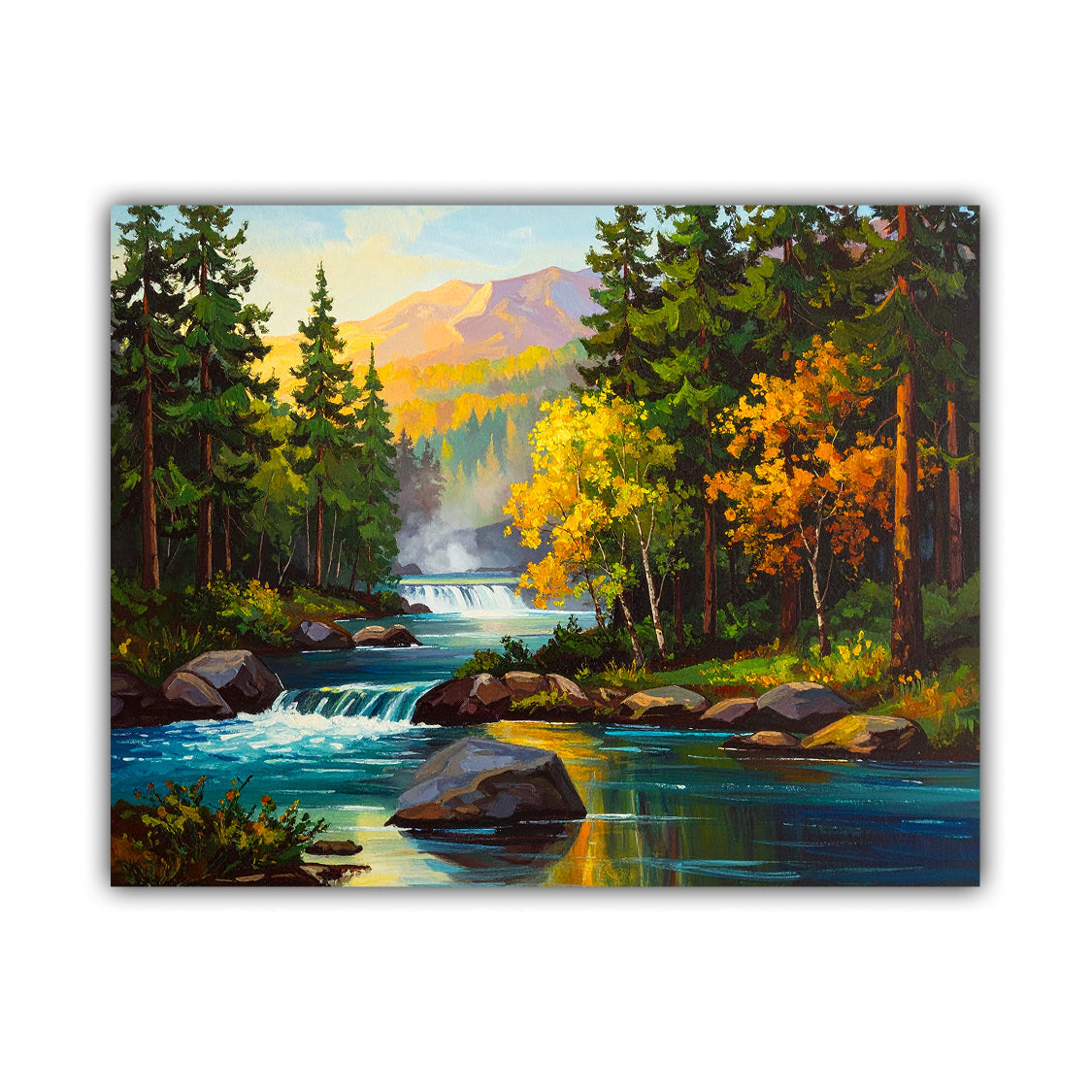 Autumn Forest River &amp; Mountain Landscape - Wall Art Canvas WallArtVibes