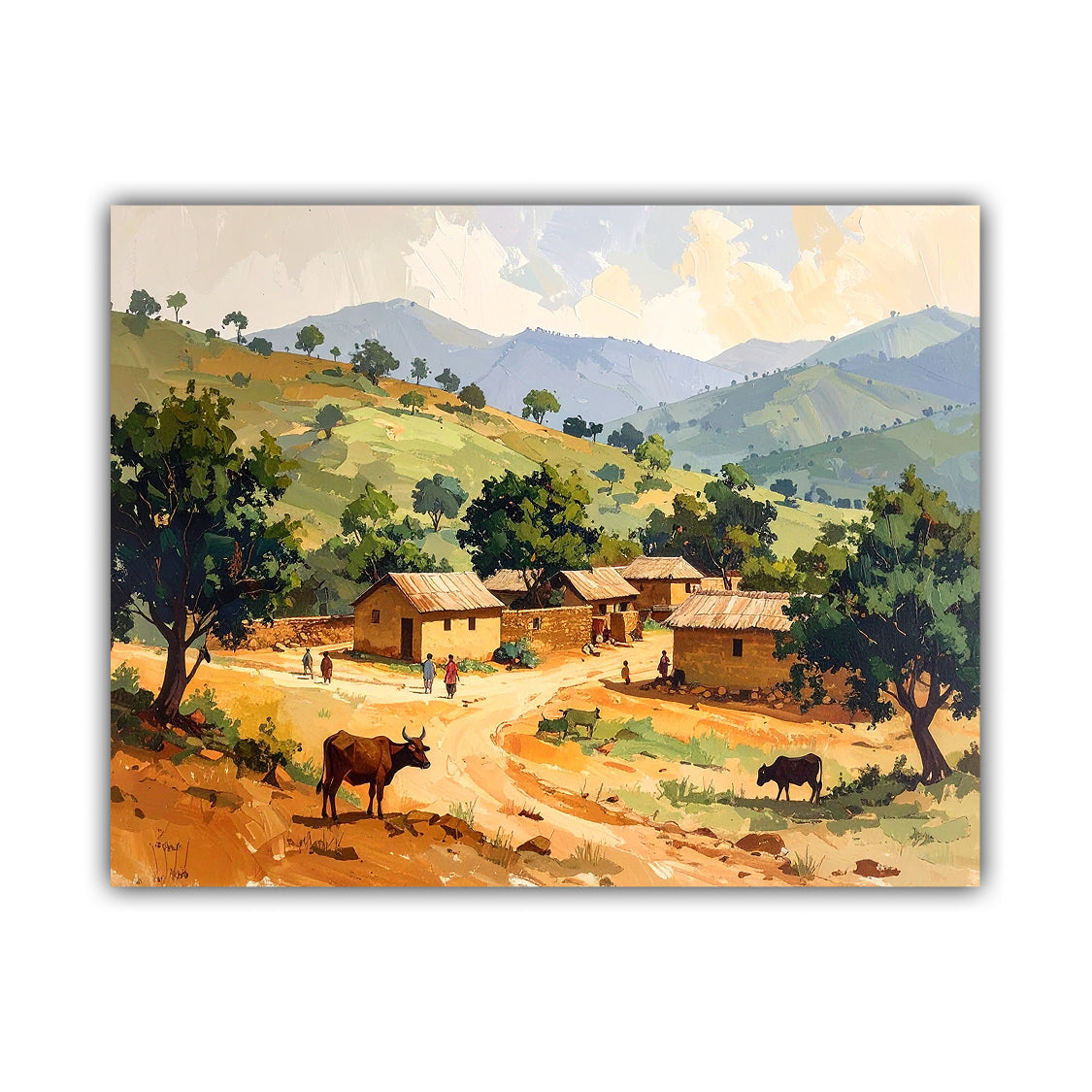 Rustic Mountain Village Landscape Wall Art Painting WallArtVibes