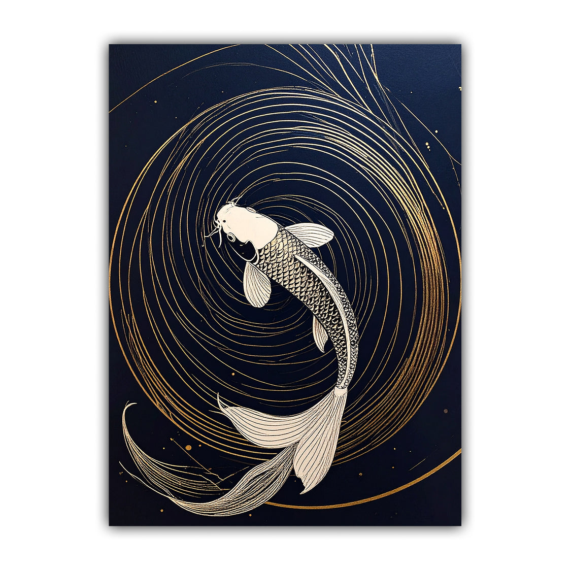Golden Koi Fish Navy Blue Luxury Wall Art Painting