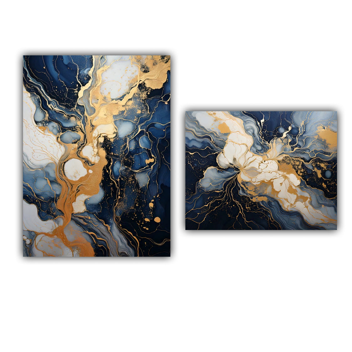 Navy Blue &amp; Gold Abstract Duo – Wall Art Canvas