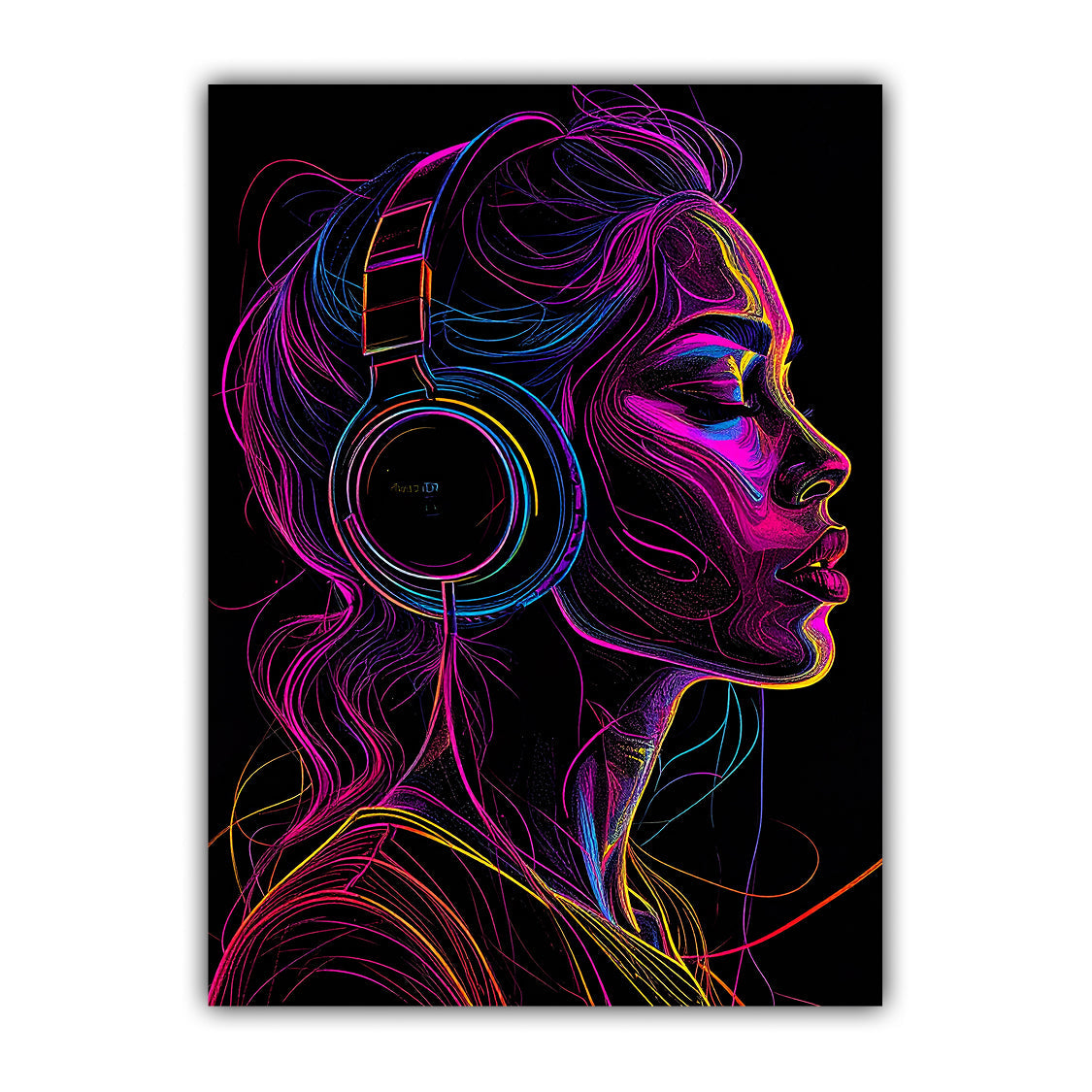 Neon Headphone Girl Music Wall Art Painting WallArtVibes