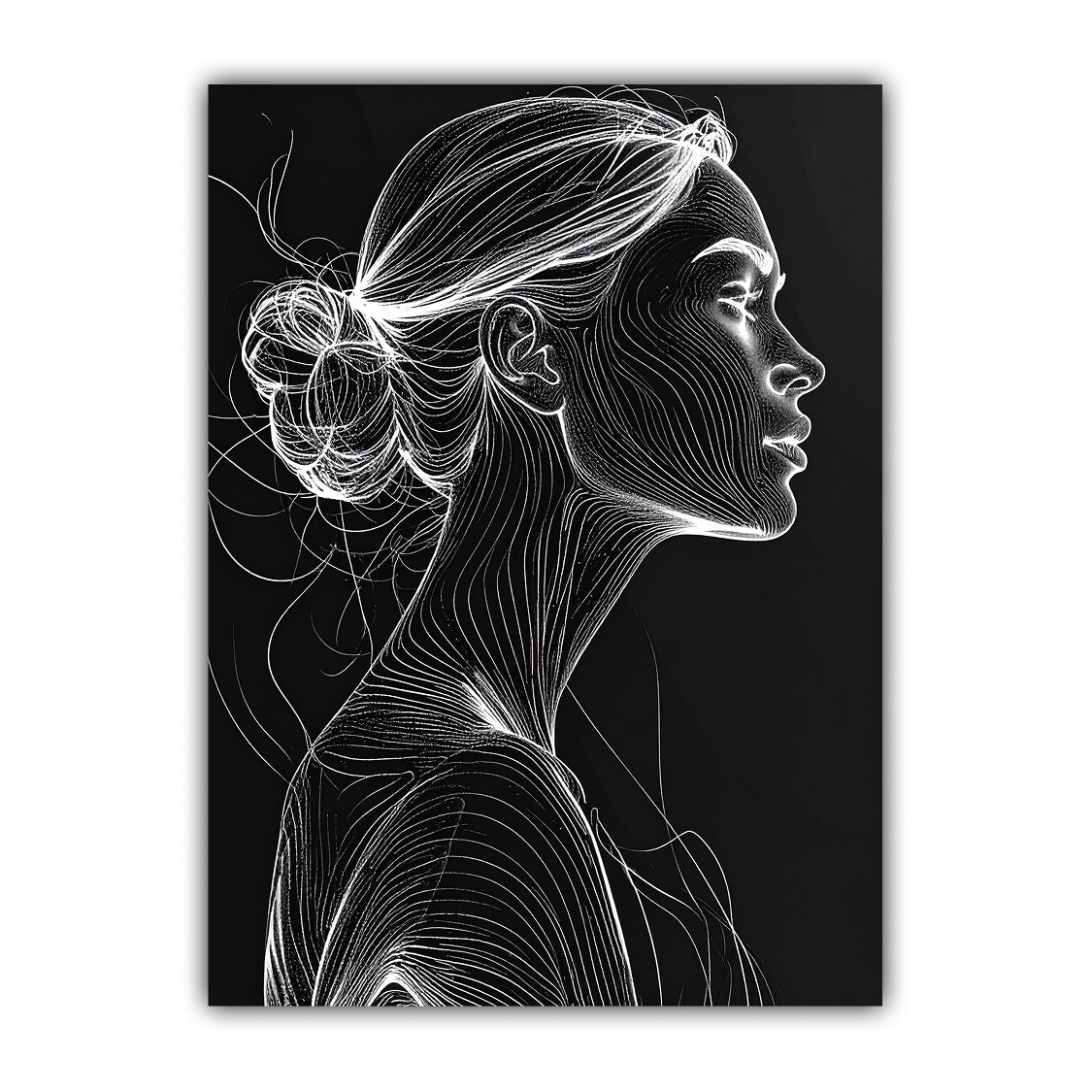Elegant Woman Monochrome Line Art Portrait Painting WallArtVibes