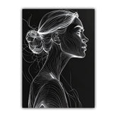 Elegant Woman Monochrome Line Art Portrait Painting WallArtVibes