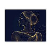 Golden Woman Navy Blue Line Art Wall Painting WallArtVibes
