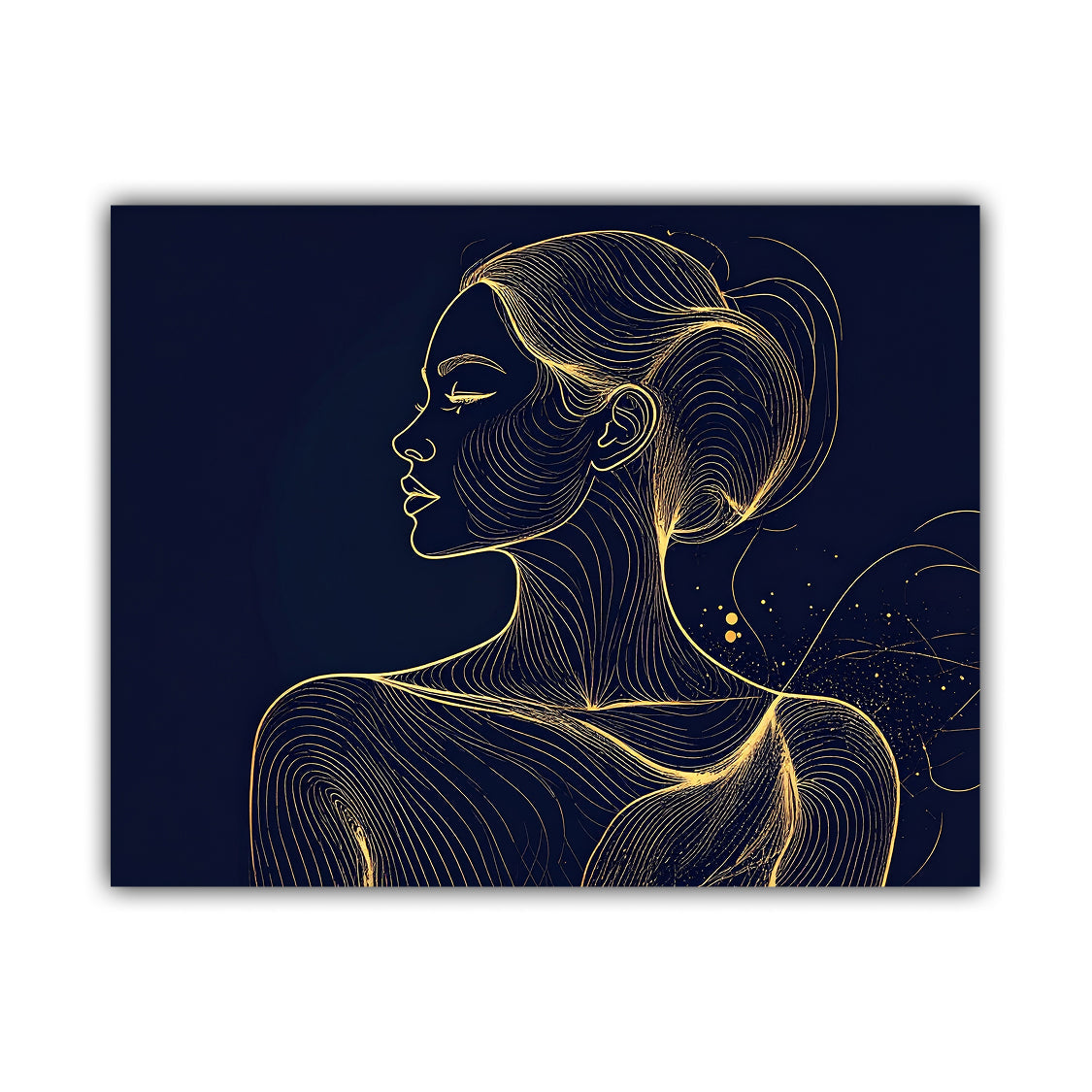 Golden Woman Navy Blue Line Art Wall Painting WallArtVibes