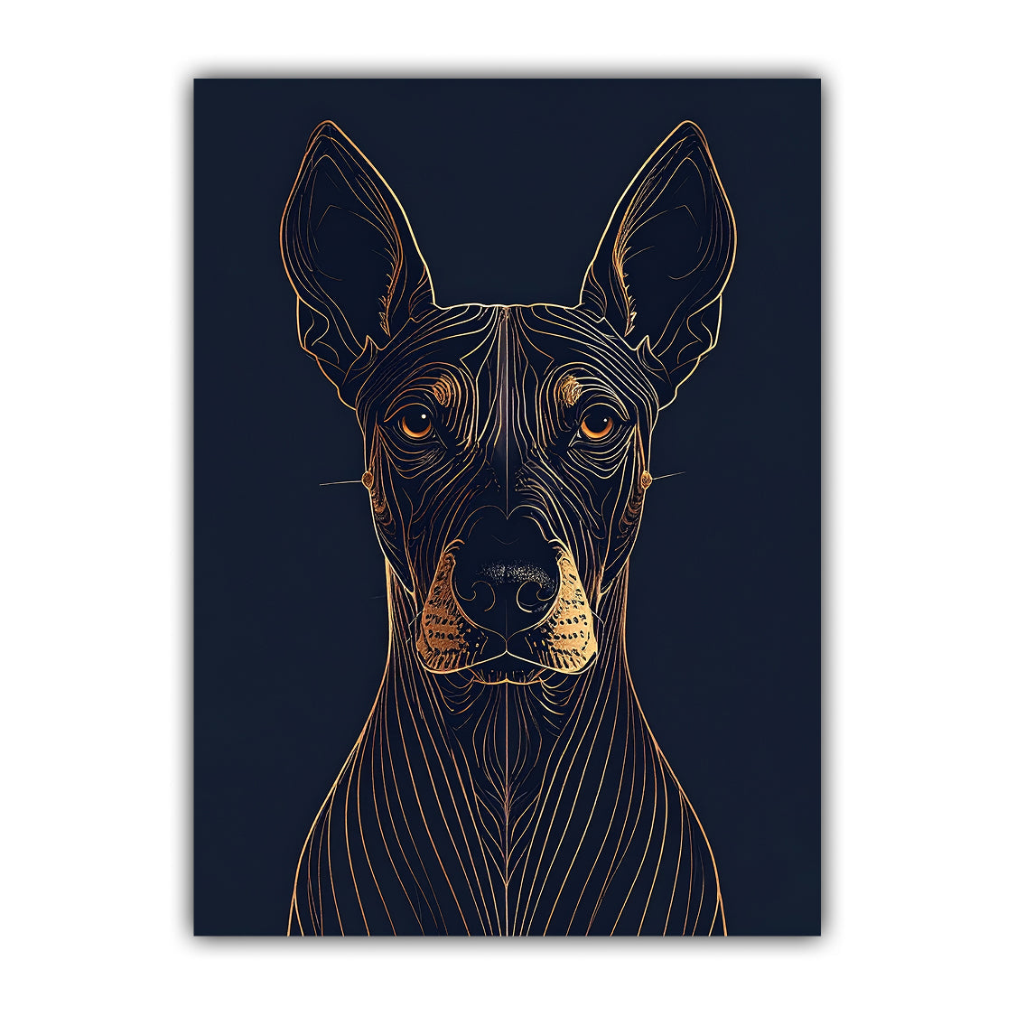 Golden Doberman Navy Blue Line Art Wall Painting WallArtVibes