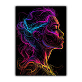 Neon Woman Colorful Line Art Portrait Painting WallArtVibes