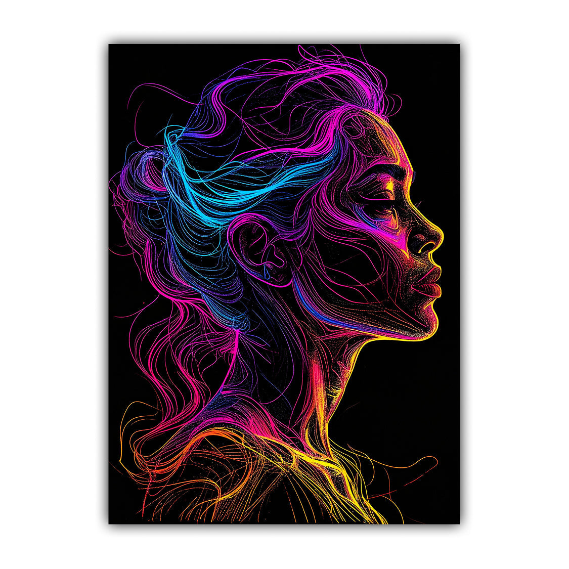 Neon Woman Colorful Line Art Portrait Painting WallArtVibes