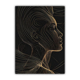 Golden Woman Black Line Art Portrait Wall Painting WallArtVibes