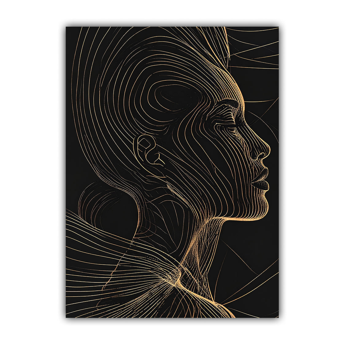 Golden Woman Black Line Art Portrait Wall Painting WallArtVibes
