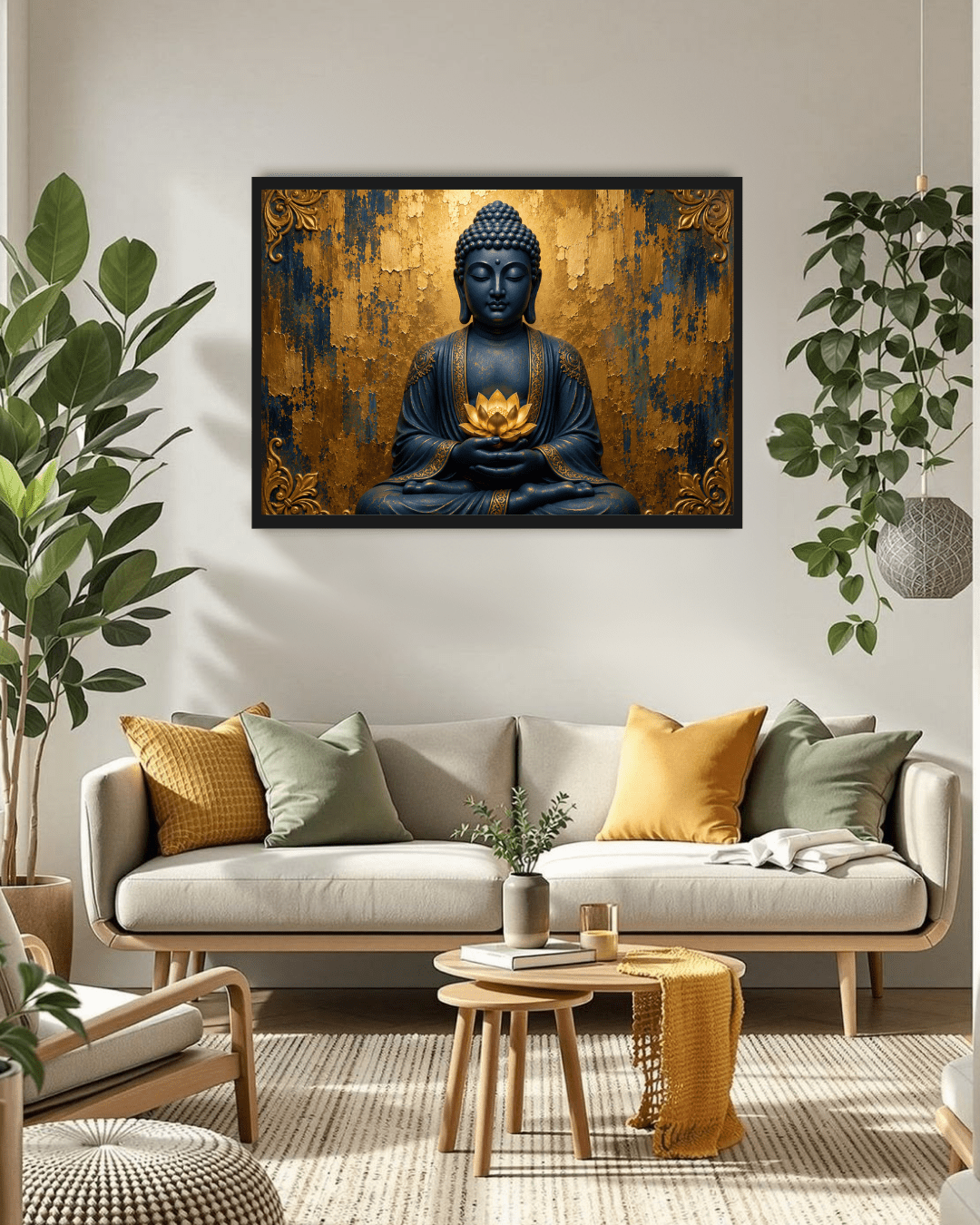 Buddha canvas art in peaceful home interior decor