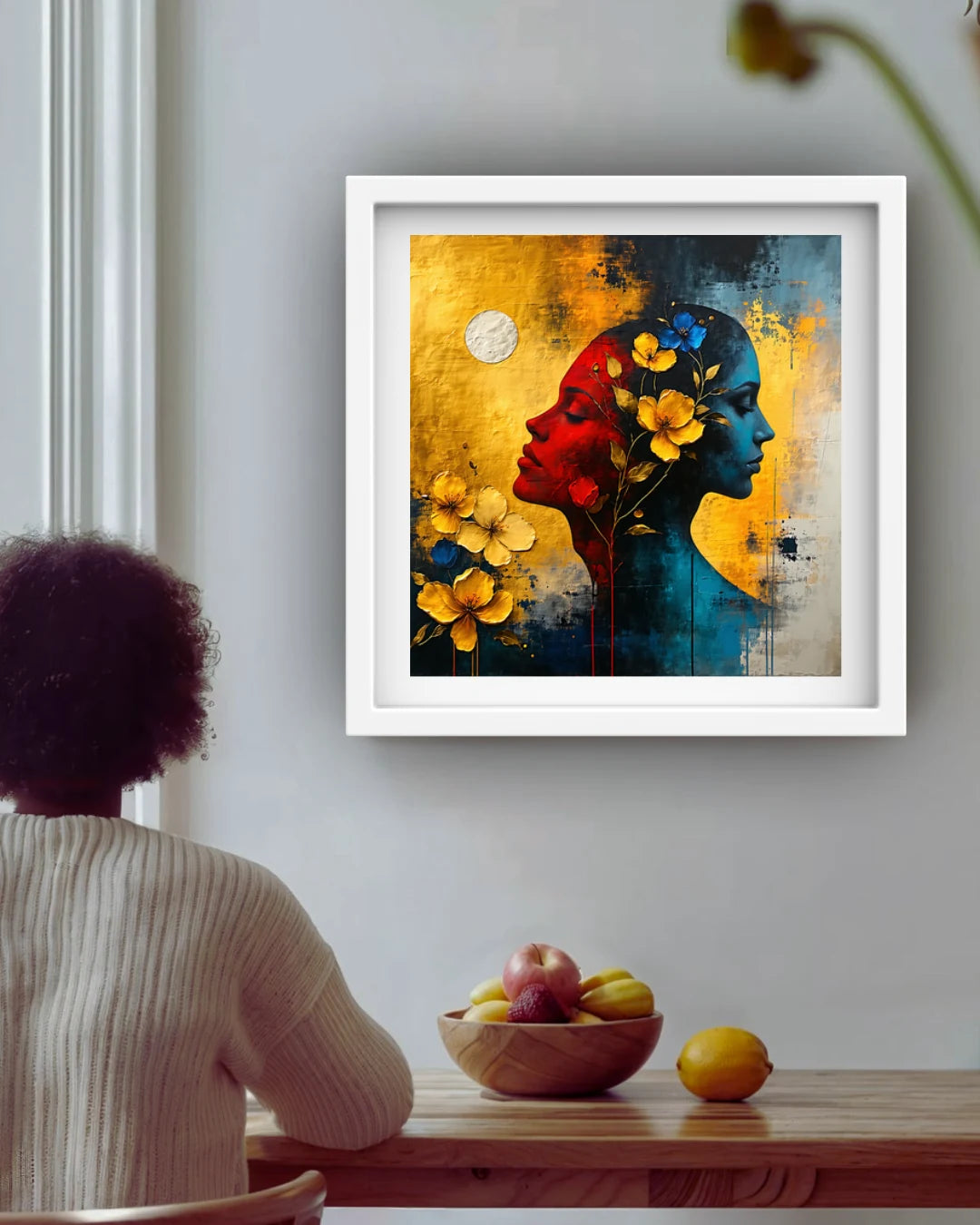 Modern abstract woman wall painting enhancing luxury interior decor
