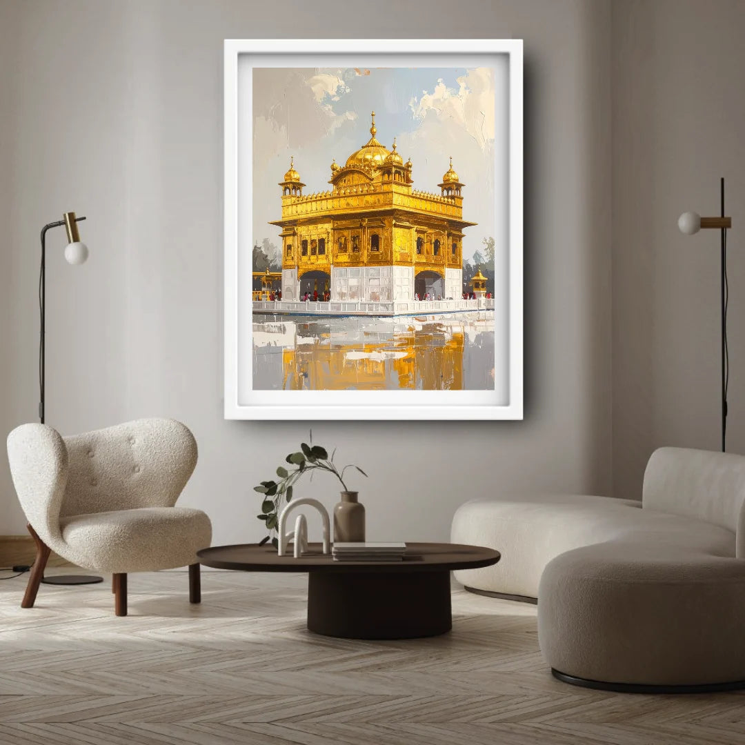 Golden Temple wall art canvas in modern home interior
