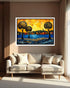 Golden horizon landscape modern wall art canvas painting for living room decor