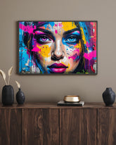 Modern abstract portrait wall art with colorful expression design
