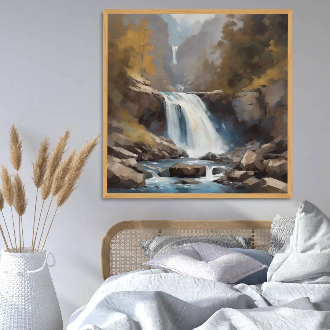 Autumn Rocky Waterfall Canyon - Wall Art Canvas