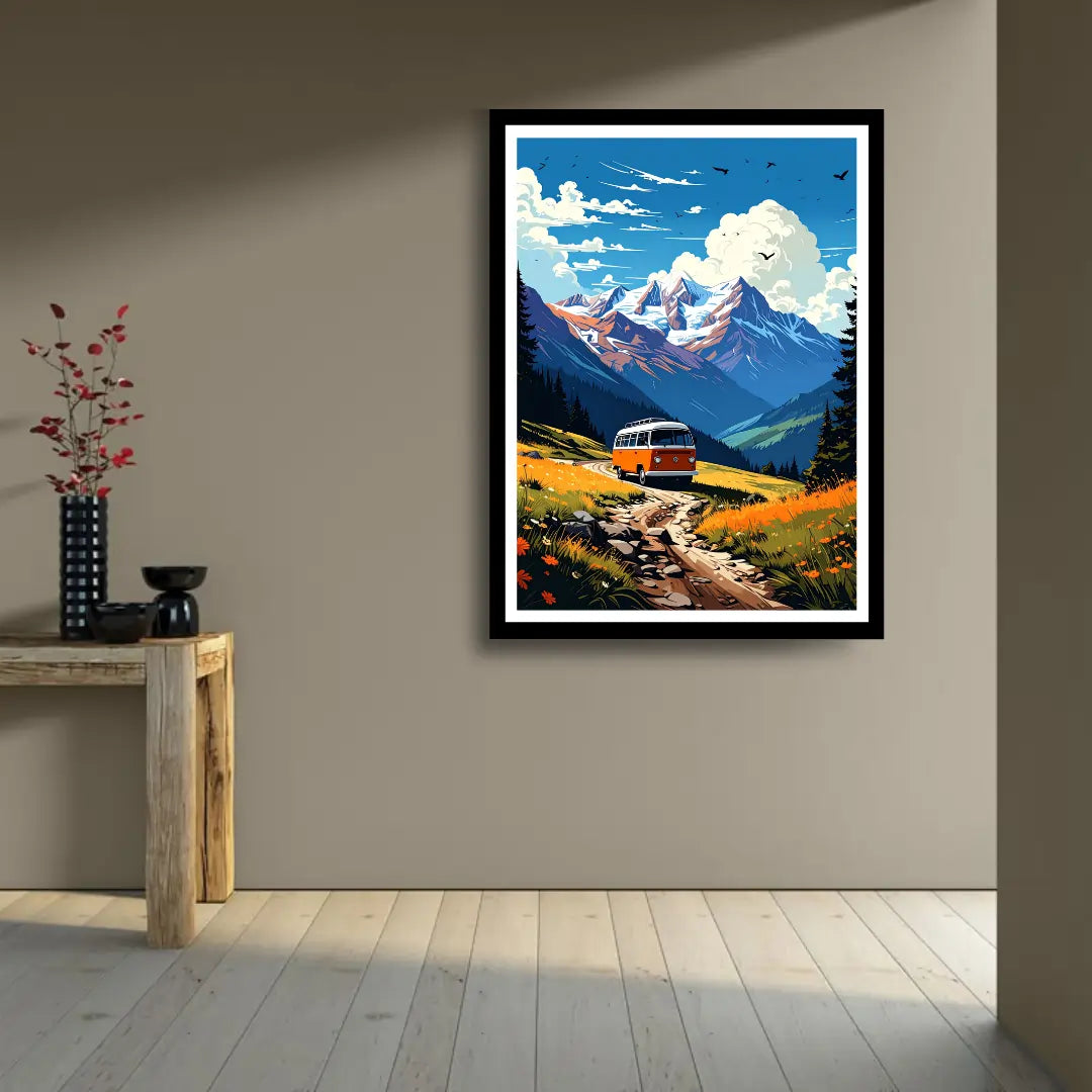 Mountain cabin snow peak wall art canvas painting
