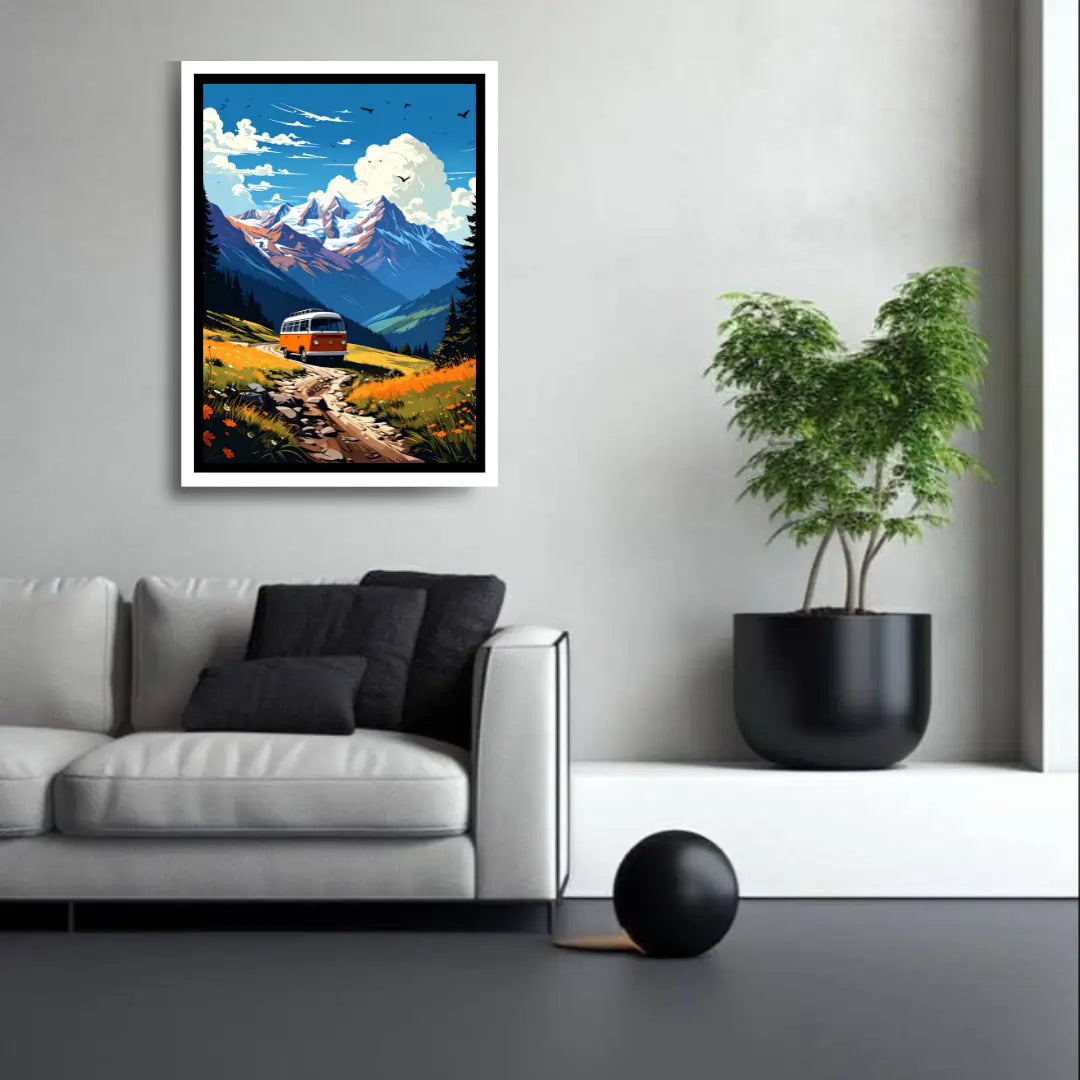 Snowy mountain landscape canvas wall art painting
