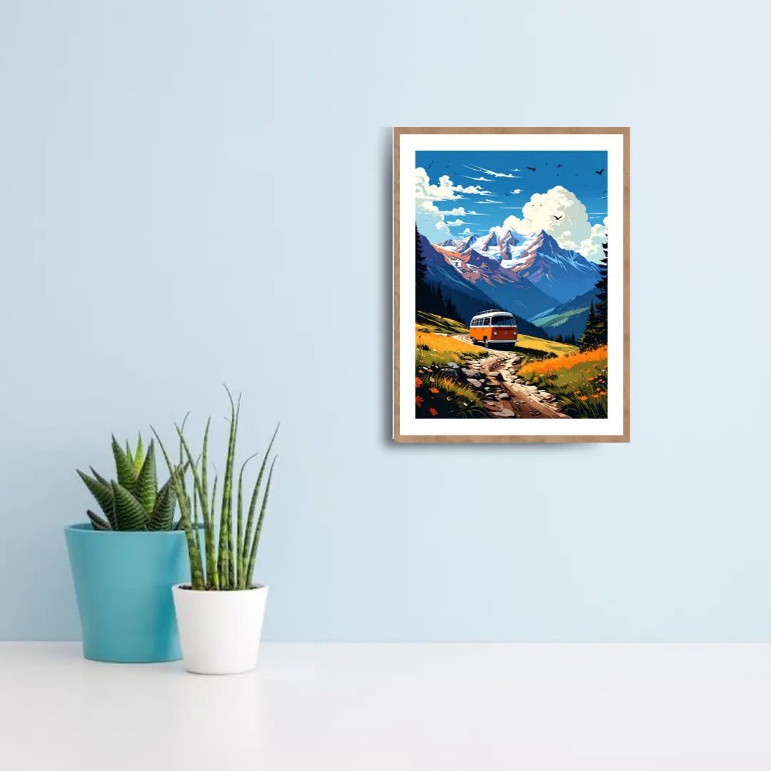 Mountain valley snow peak canvas wall art
