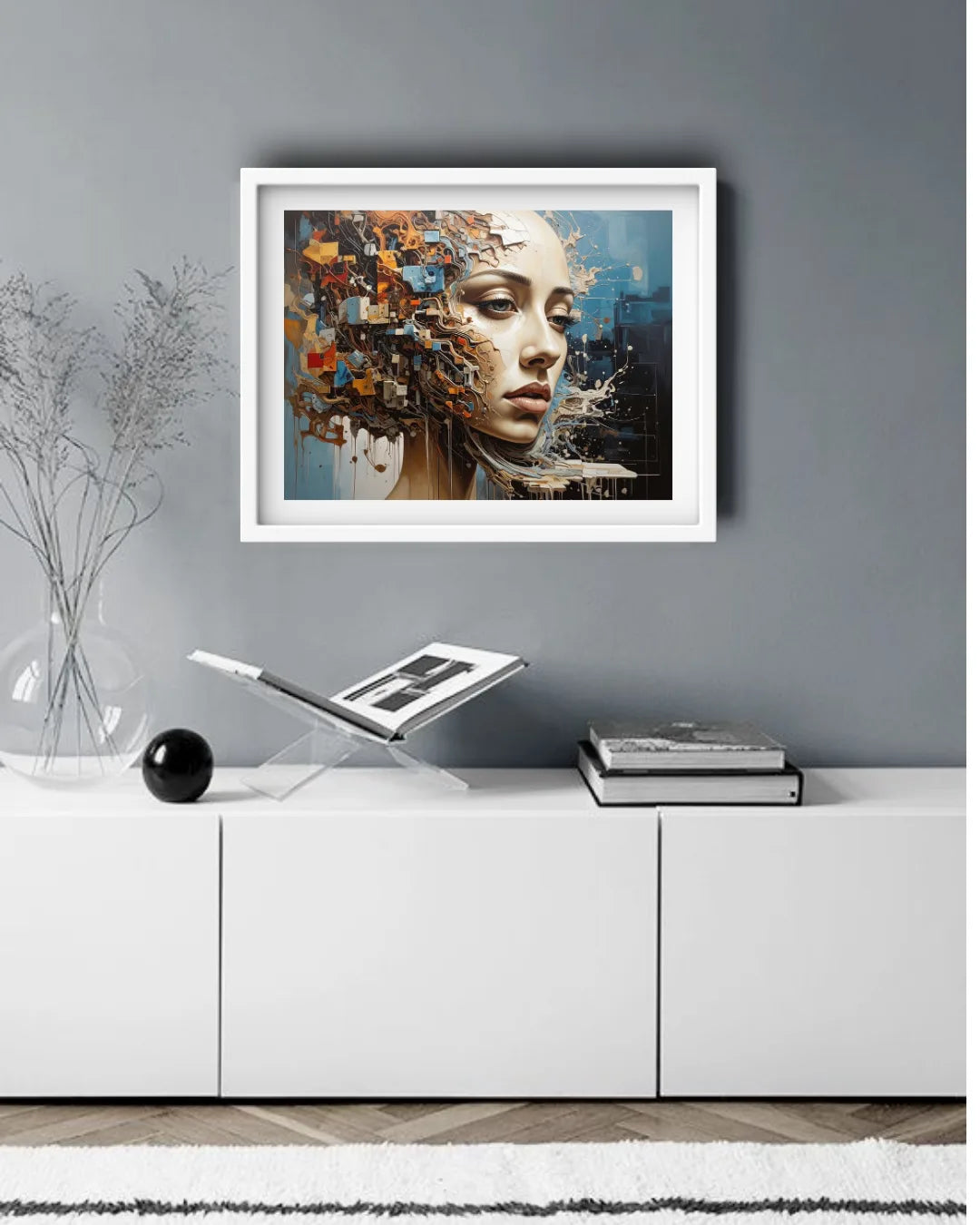 Framed abstract art of a woman&