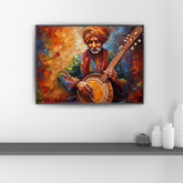 Indian musician wall art painting in colorful folk art style