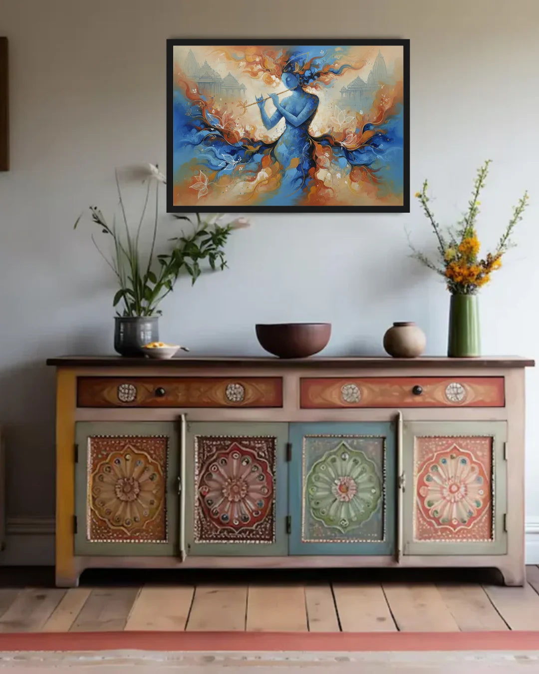 Abstract Krishna Canvas Wall Art Print for Spiritual Home Decoration