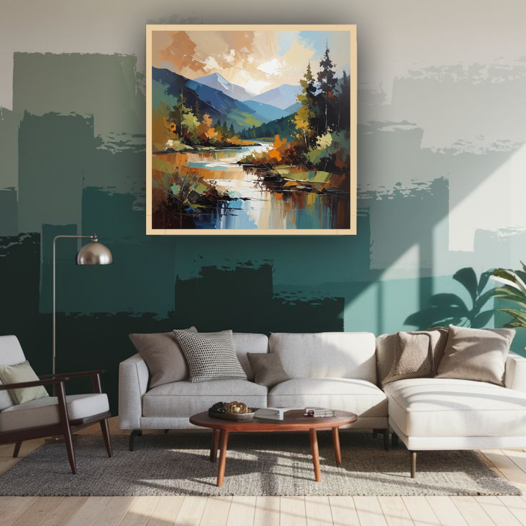 Landscape wall art with mountain scenery for living room decor