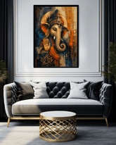 Lord Ganesha wall art canvas in modern living room decor