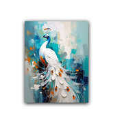 Painting of a peacock with a colorful abstract background