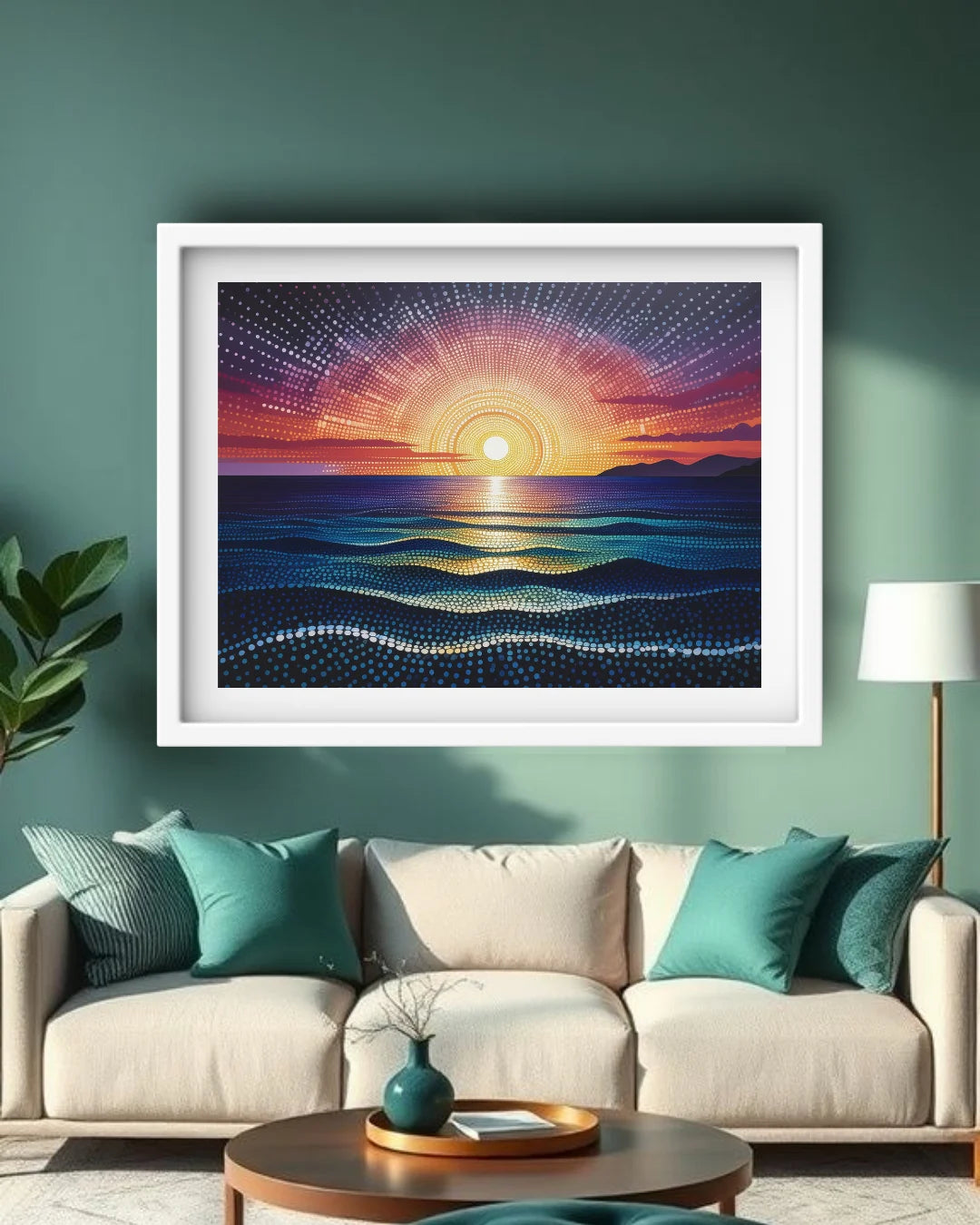 Modern sea sunset wall art painting for stylish home decor
