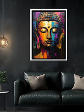 Meditation face wall art canvas above sofa
