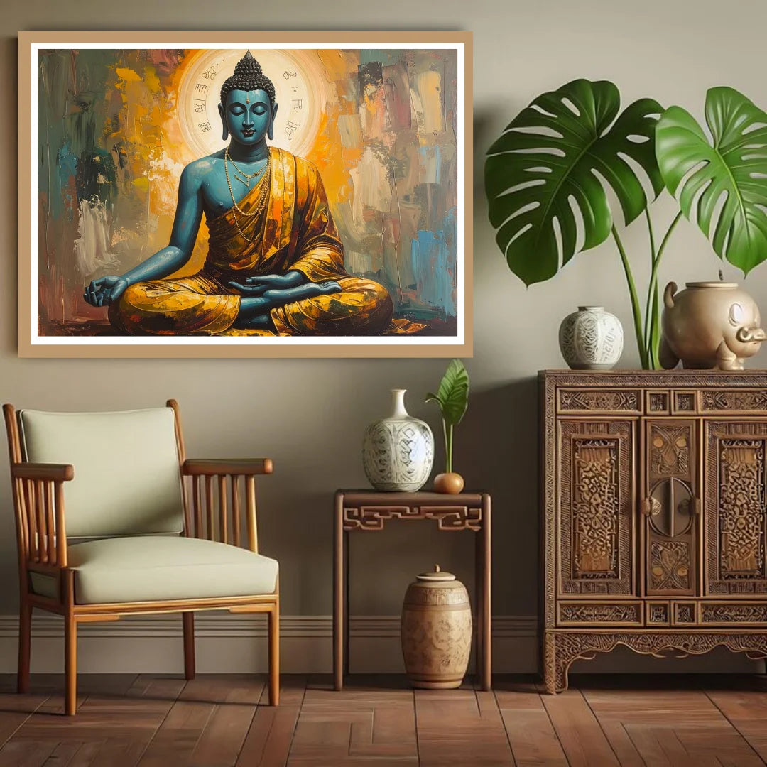 Meditation figure modern framed wall decor