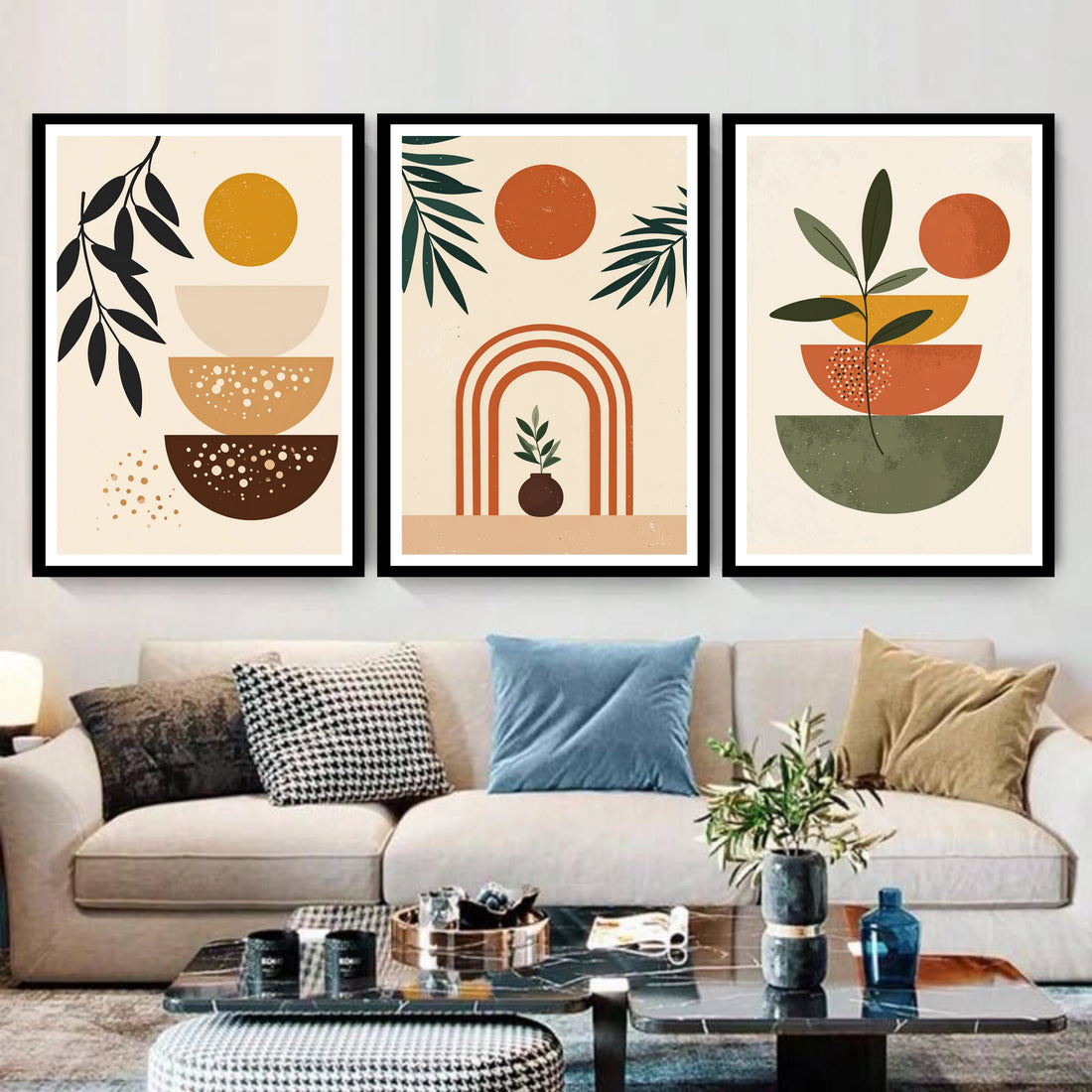 Minimal botanical abstract canvas wall decor set of three
